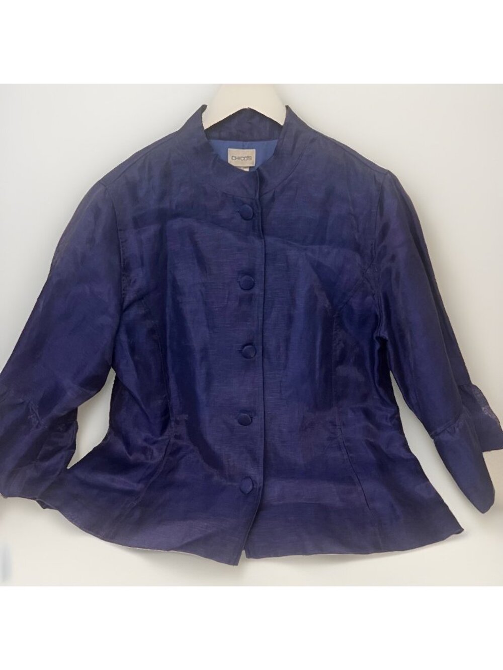 CHICO'S Women's Royal Blue Iridescent Linen Blend Blazer Chico's Size 2 L US 12